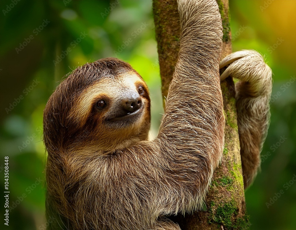 Fototapeta premium Three Toed Sloth in tree in Costa Rica Rainforest