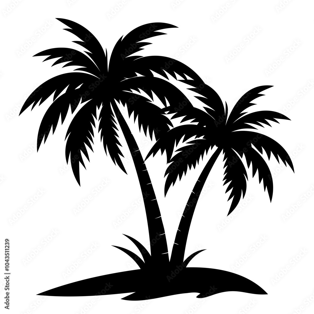 Fototapeta premium Highly Detailed Two palm tree black silhouette Vector illustration isolated on a transparent background