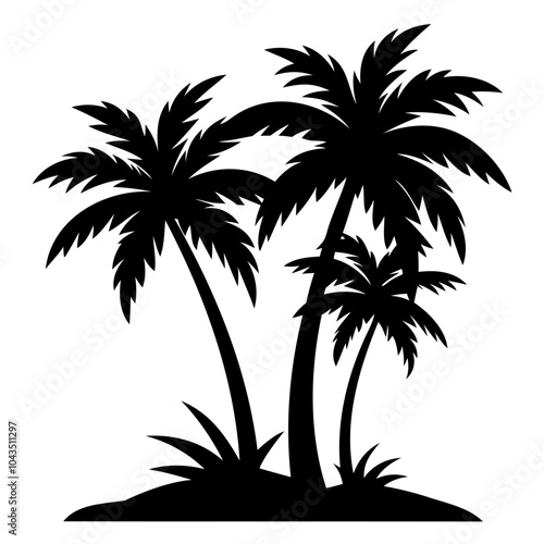 Highly Detailed Two palm tree black silhouette Vector illustration isolated on a transparent background