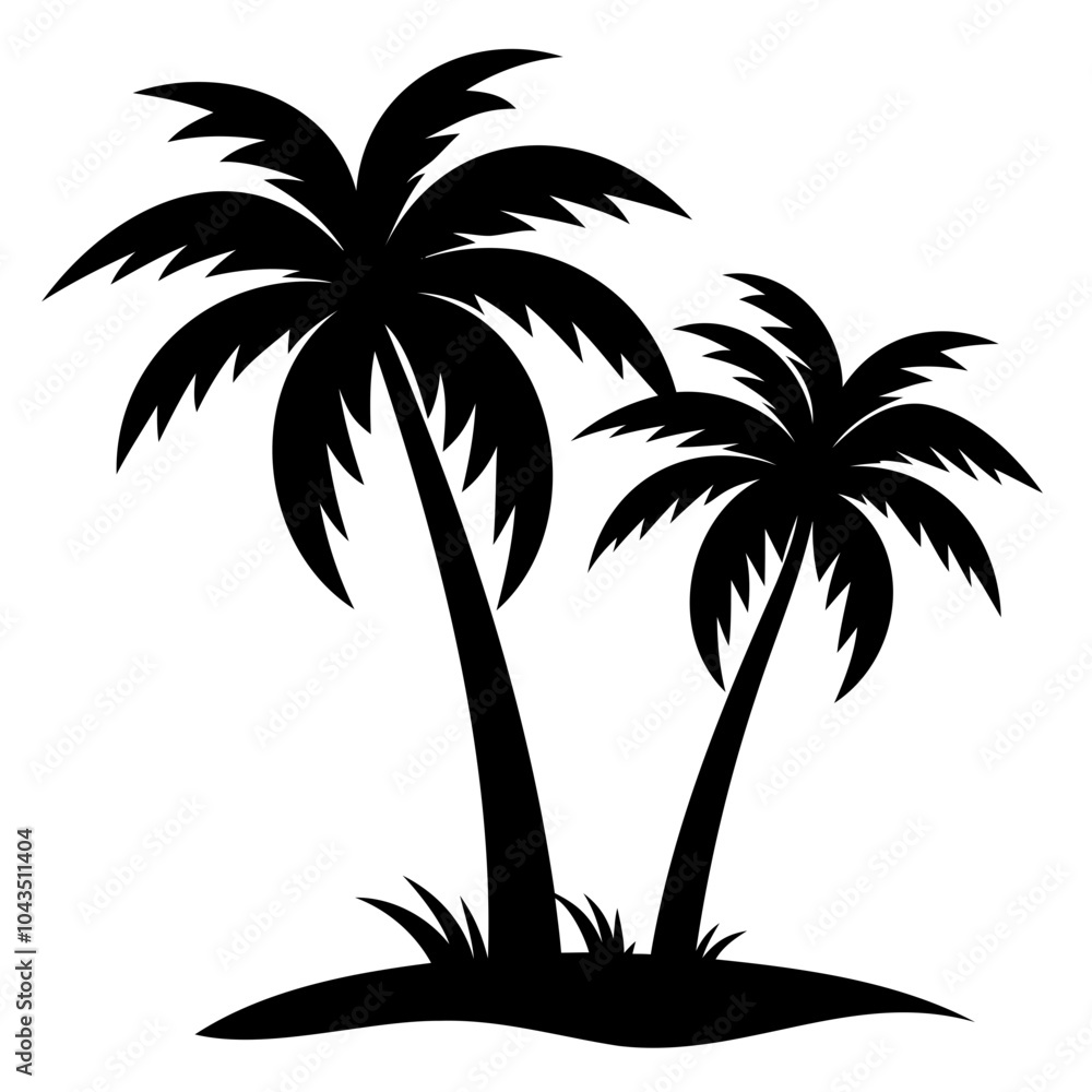 Obraz premium Highly Detailed Two palm tree black silhouette Vector illustration isolated on a transparent background