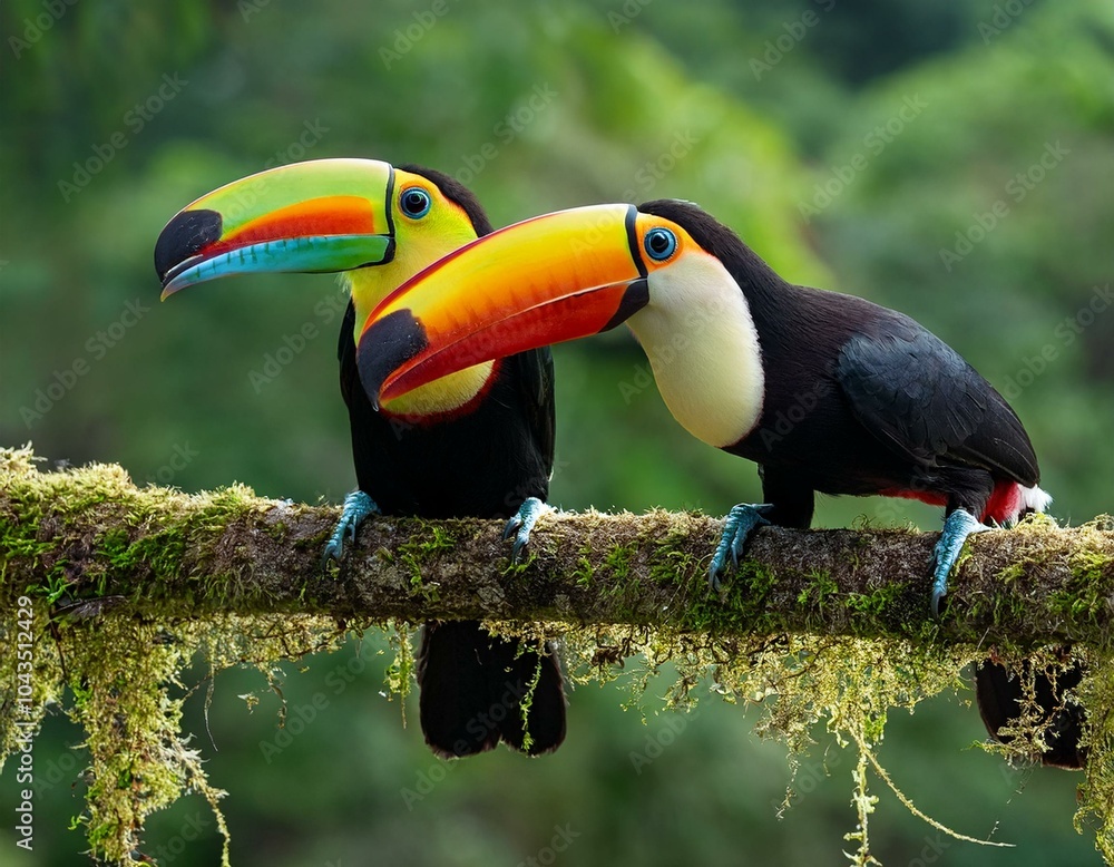 Fototapeta premium Ramphastos sulfuratus, Keel-billed toucan The bird is perched on the branch in nice wildlife natural environment of Costa Rica
