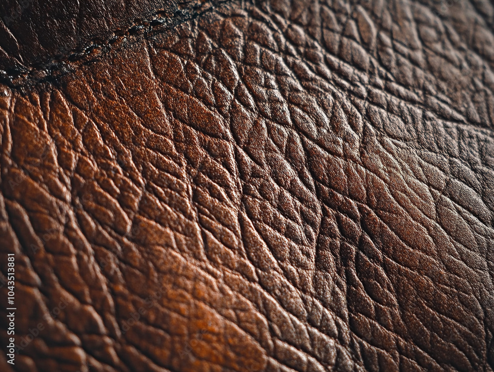 Fototapeta premium A close-up image of a reddish-brown cow leather texture.