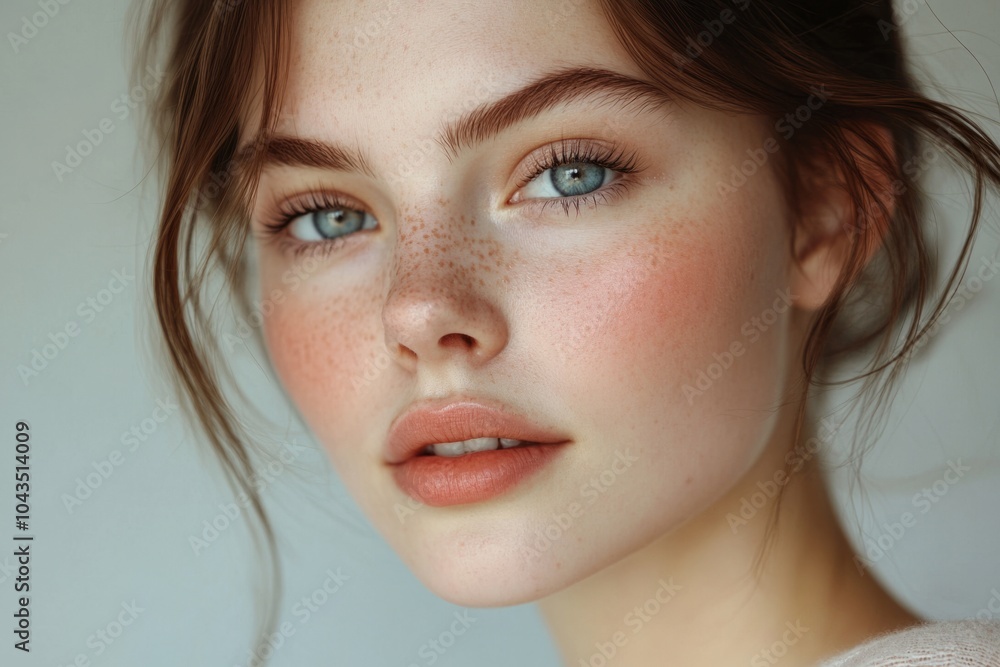Fototapeta premium Beautiful girl posing with freckles showing on face