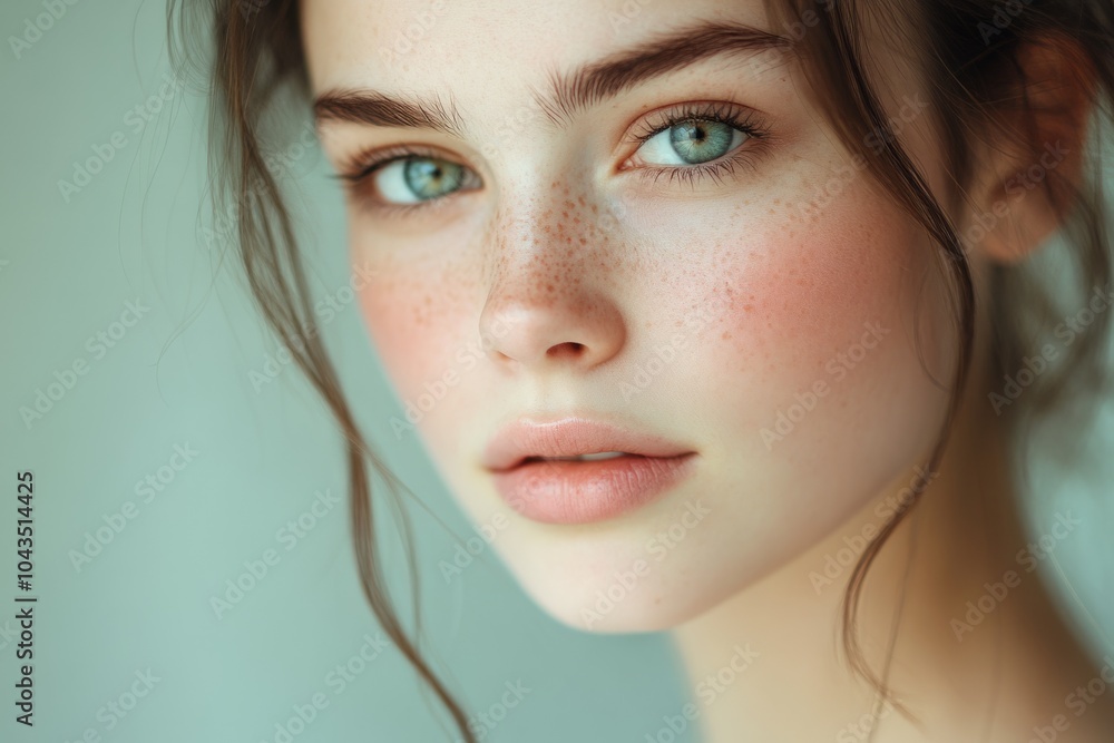 Beautiful woman with freckles is posing for beauty portrait Beautiful woman with freckles is posing for beauty portrait