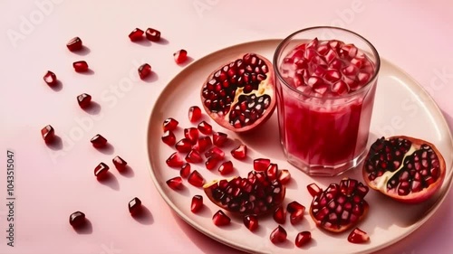 Pomegranate Juice with Fresh Pomegranate Seeds in a Glass