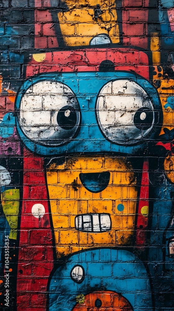 Obraz premium Graffiti of colorful cartoon character on wall