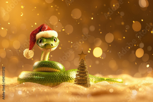 A beautiful snake with festive decor is a symbol of the new year 2025