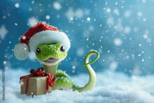 A beautiful snake with festive decor is a symbol of the new year 2025