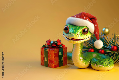A beautiful snake with festive decor is a symbol of the new year 2025