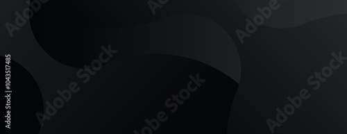 Dark black background with smooth, flowing curves. The black background has a subtle gradient texture, creating a sleek, modern look. Vector. Gradient flowy background. Black background vector.