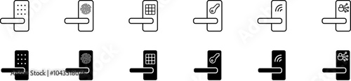 Obraz na płótnie Set of isolated access control icons. Set of biometric identification system, intelligent electronic lock, door with access code on lock, vector icon w salonie