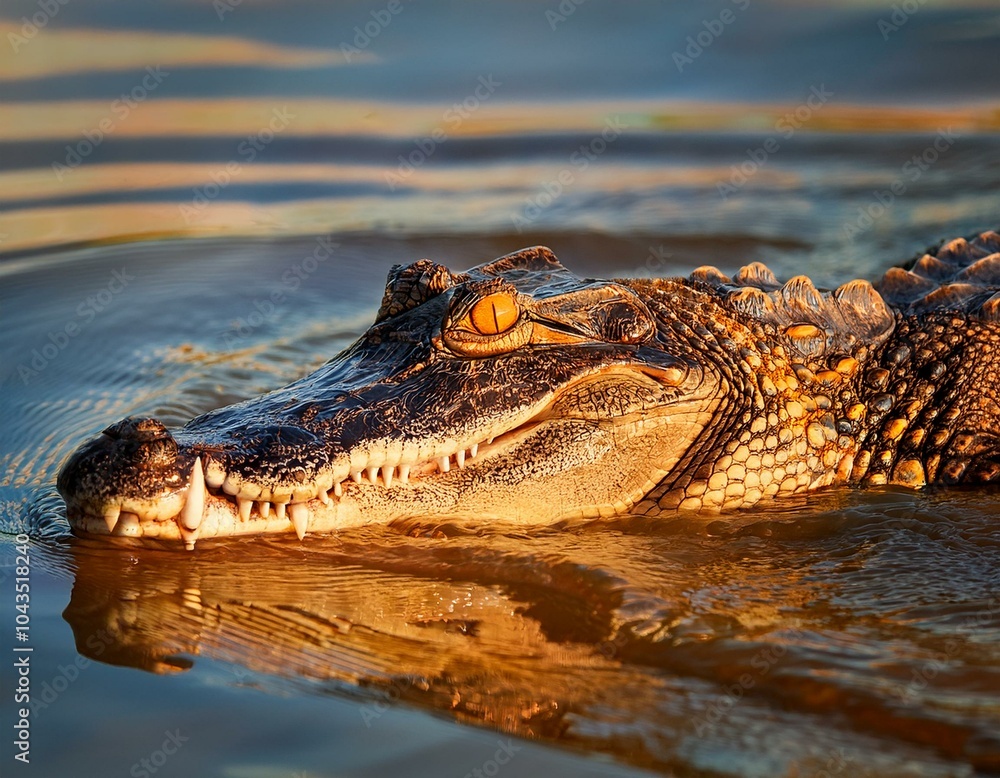 Portrait of Yacare Caiman in blue water of Cano Negro, Costa Rica. Portrait of Yacare Caiman in blue water of Cano Negro, Costa Rica.