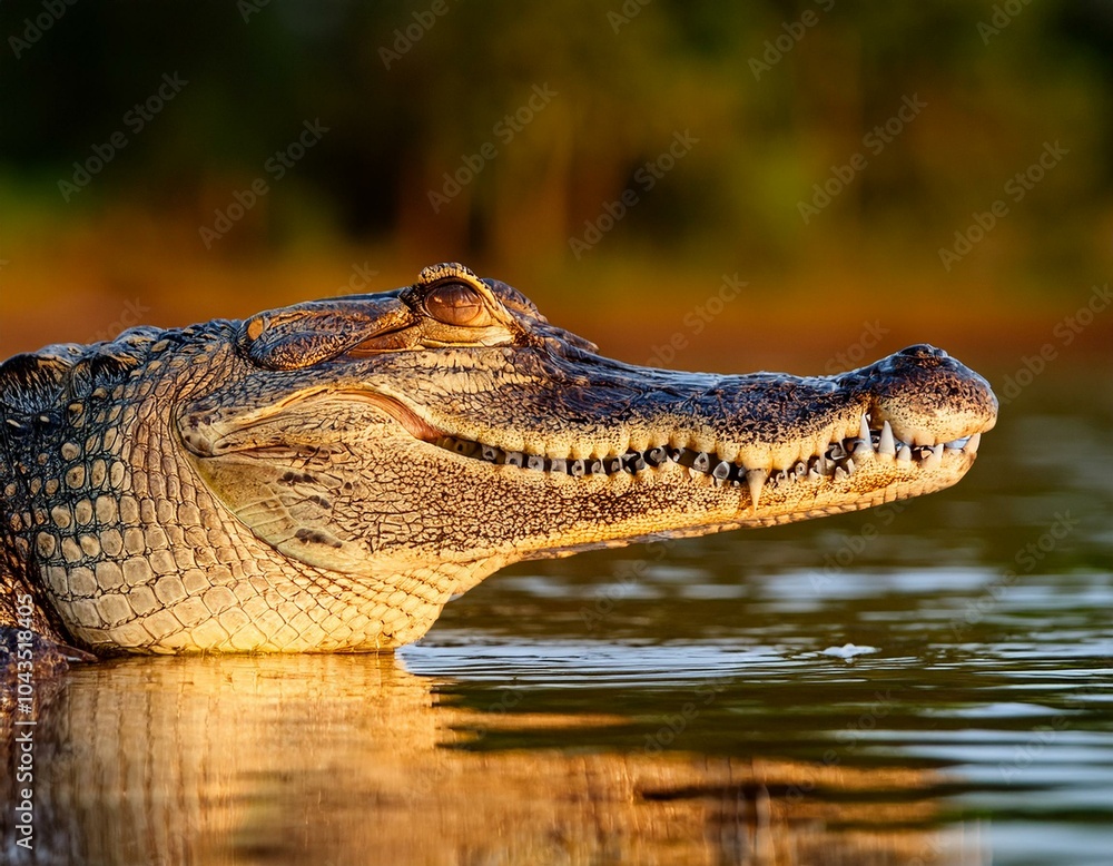 Obraz premium Portrait of Yacare Caiman in blue water of Cano Negro, Costa Rica.