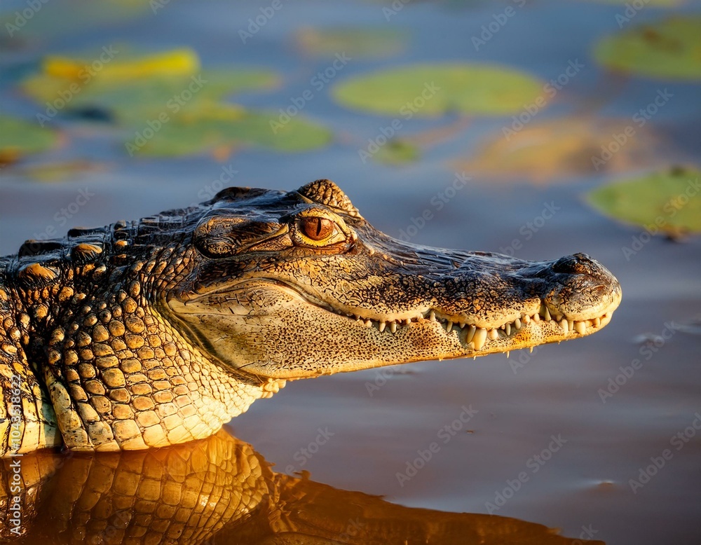 Portrait of Yacare Caiman in blue water of Cano Negro, Costa Rica. Portrait of Yacare Caiman in blue water of Cano Negro, Costa Rica.