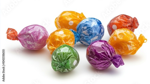 Colorful Easter candy eggs with festive wrappers, perfect for the holiday celebration, isolated on white background photo