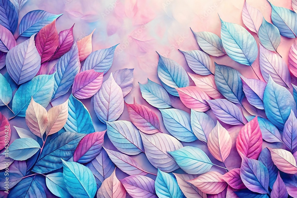 Abstract wave of pastel leaves in pink, blue, and purple colors Abstract wave of pastel leaves in pink, blue, and purple colors