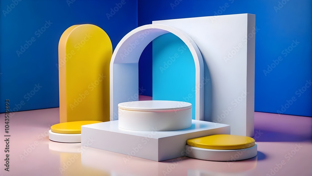 abstract pastel shapes with podium for cosmetics or product promotion abstract pastel shapes with podium for cosmetics or product promotion