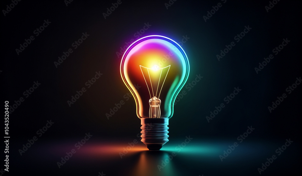 Rainbow holographic glowing lightbulb with copy space. Rainbow holographic glowing lightbulb with copy space.