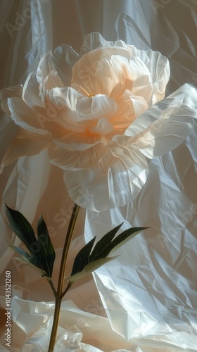 Large Yellow Flower With Green Leaves in Vase
