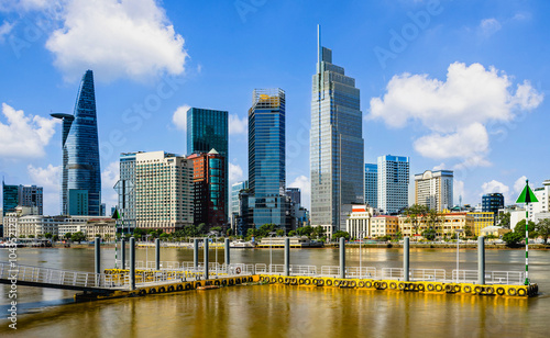 Landscape of Ho Chi Minh City, Vietnam seen from the other side of the Saigon River. This is the largest city and has the largest economy in Vietnam and is located in the south of the country.