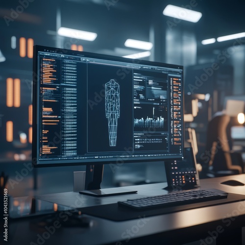 Wallpaper Mural Modern workstation with advanced computer displaying data analysis. Torontodigital.ca