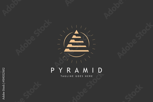 minimal pyramid triangle sun line logo design vector