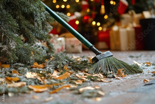 Wallpaper Mural After Christmas. Cleaning up Broken Decorations and Pine Needles after Festive Season Torontodigital.ca