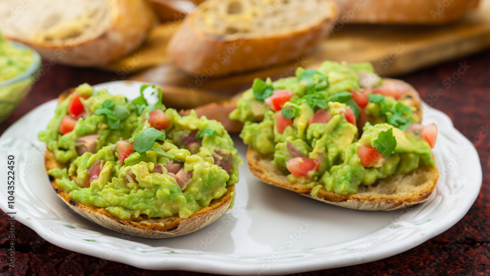 Toasted ciabatta with grilled beef and guacamole. Toasted ciabatta with grilled beef and guacamole.