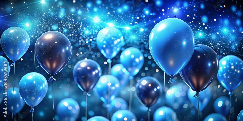 Naklejka premium Blue Birthday Balloons Night Photography - Festive Celebration Background for Parties and Events