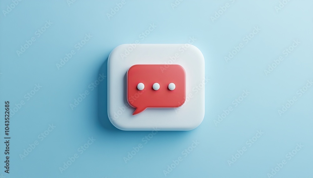 Red speech bubble icon on a blue background, representing communication. Red speech bubble icon on a blue background, representing communication.