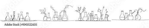 Chemical lab retorts illustrated with continuous line drawings.