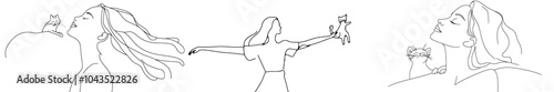 This line drawing shows a very romantic scene of a teen couple hugging.