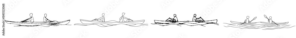 Fototapeta premium A man and woman kayak on beautiful lake waters in a continuous line drawing