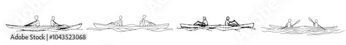 A man and woman kayak on beautiful lake waters in a continuous line drawing