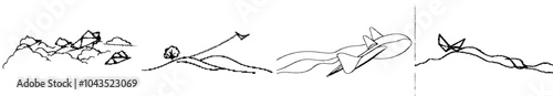 Isolated on white background, paper plane drawing in continuous single-line art style.