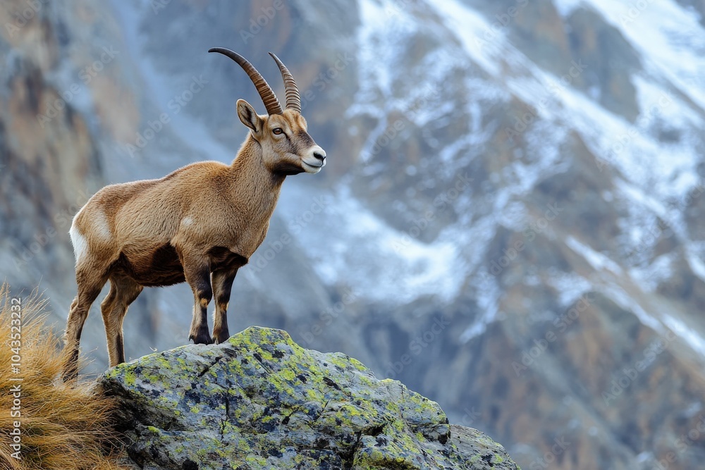 Alpine Ibex: Majestic Animal of the Alps with Cute Attitude in Blue and Brown Alpine Ibex: Majestic Animal of the Alps with Cute Attitude in Blue and Brown