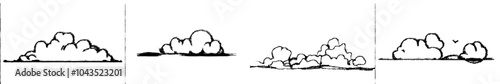 Continually drawn clouds in a modern style with black linear design isolated on white.
