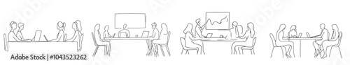 Continual line drawing design for modern illustration graphic of young businessman coaching class members. Business training and meeting concept.