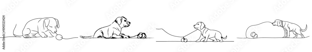 Playful dog in continuous line art drawing style. Black linear sketch on white background. Modern illustration. Playful dog in continuous line art drawing style. Black linear sketch on white background. Modern illustration.