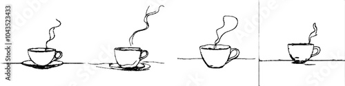 Single line drawing of a cup of coffee, hot beverage with steam Modern minimalist linear illustration