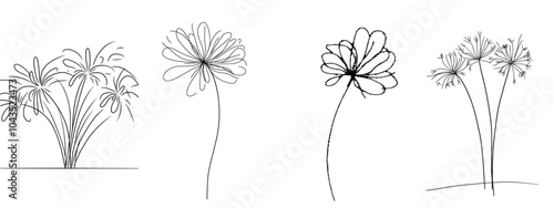 An illustration with a continuous line art style. A festive Bengal light design isolated on a white background is a minimalist design in black.