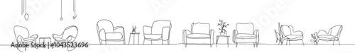 The interior concept of a modern illustration shows two armchairs drawn continuously in line.
