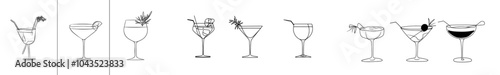 Drawing of a continuous line of negroni cocktail drinks. Bar and restaurant concept.