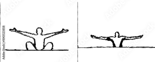 Modern illustration of a father and daughter in flying plane action pose. One line drawing and continuous style.