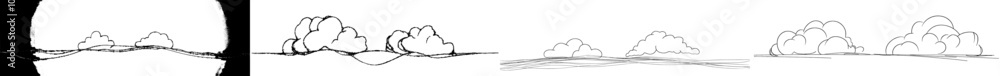 An illustration of a continuous one-line drawing depicting a cloud on a white background. An illustration of a continuous one-line drawing depicting a cloud on a white background.