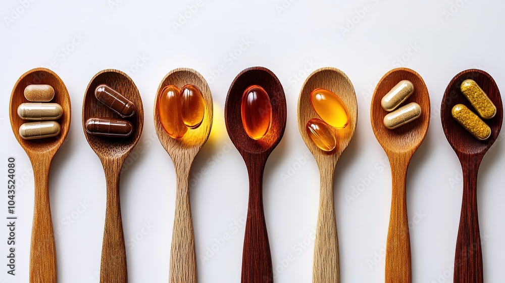 Different vitamins on spoons Different vitamins on spoons