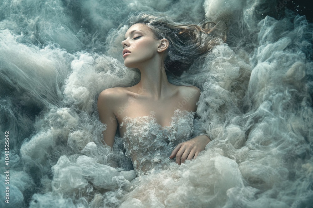 Fototapeta premium Ethereal Underwater Portrait: A Dreamlike Exploration of Beauty and Grace in Fashion Photography