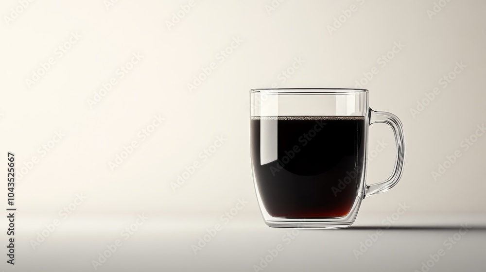 A minimalistic image of a black coffee in a clear glass mug on a white background A minimalistic image of a black coffee in a clear glass mug on a white background