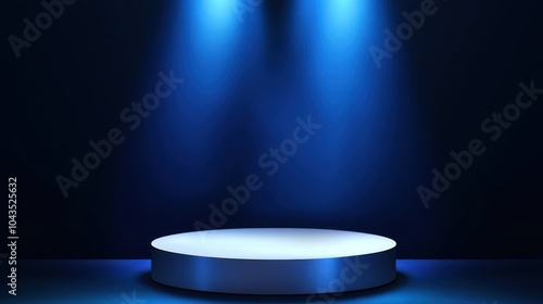 3D Realistic White Podium with Blue Lighting