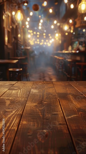 Wooden Table With Blurry Background